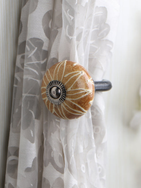 NEERJA EMBOSSED FLOWER DESIGN CURTAIN TIE BACKS HOOK - BROWN (SET OF TWO PIECES)